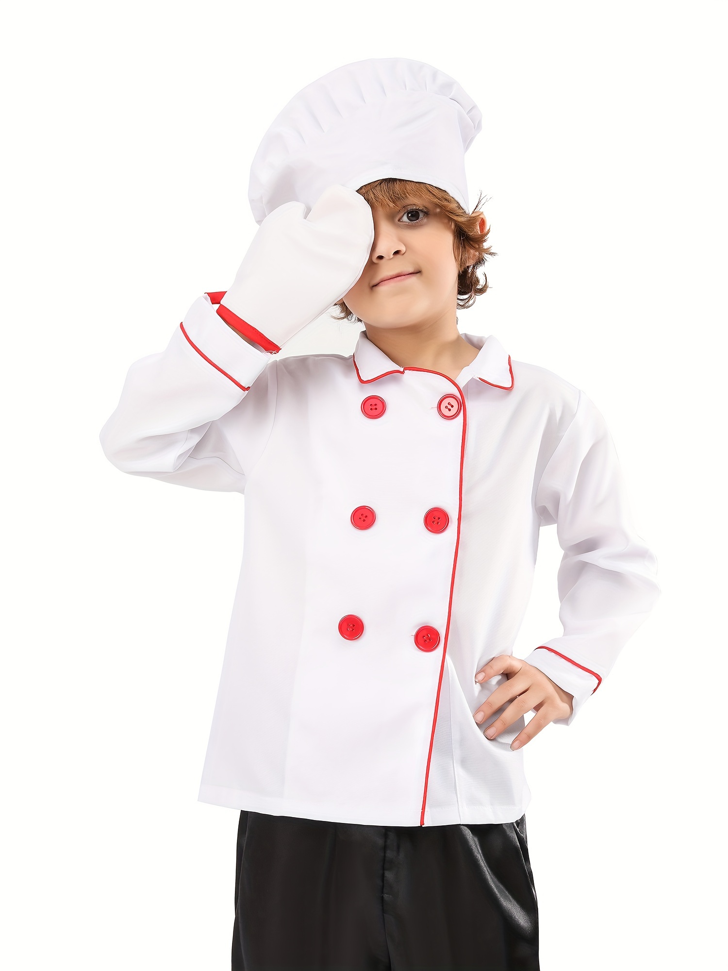 White Chef Costume for Kids, Chef Role Play Dress  Up Set with chef's hat and gloves3